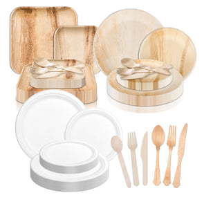 Eco-Friendly Compostable Birch Palm Leaf Disposable TableSets Value Sets