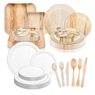 Eco-Friendly Compostable Birch Palm Leaf Disposable TableSets Value Sets