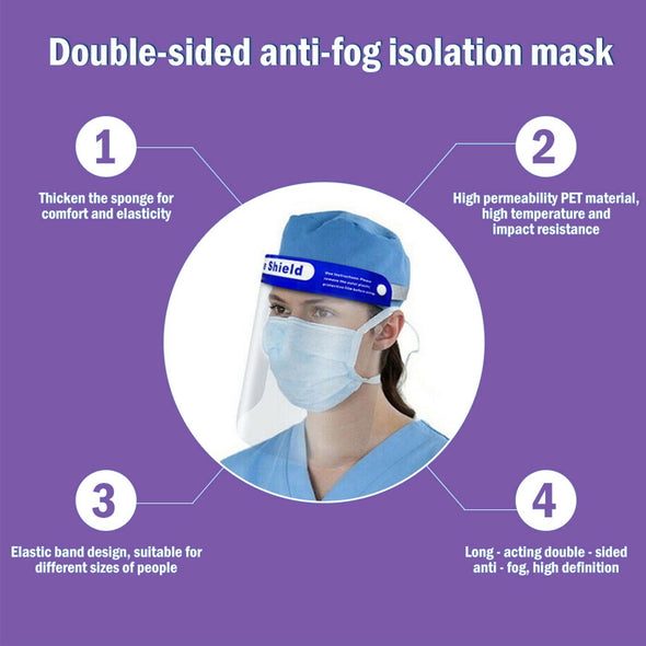 Clear Professional Protective Face Shield Mask with Elastic Band and Comfort Sponge