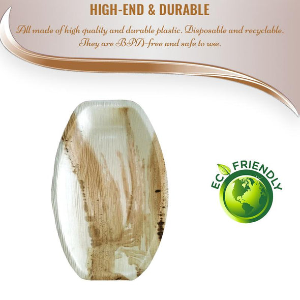 11.5" x 7.5" Oval Natural Palm Leaf Eco-Friendly Disposable Trays