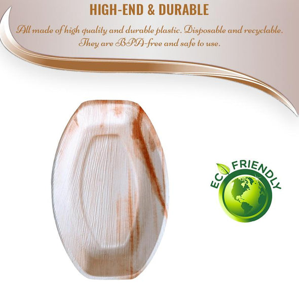 14" x 10" Oval Natural Palm Leaf Eco-Friendly Disposable Trays