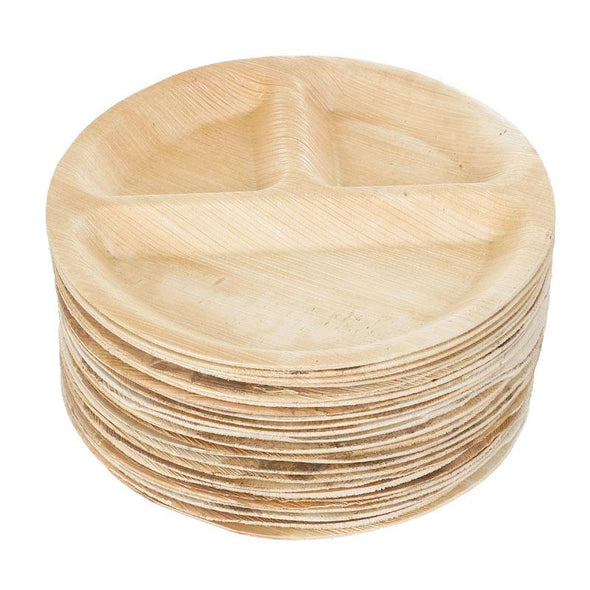 10" Round Palm Leaf 3-Partition Eco Friendly Compostable Disposable Dinner Plates