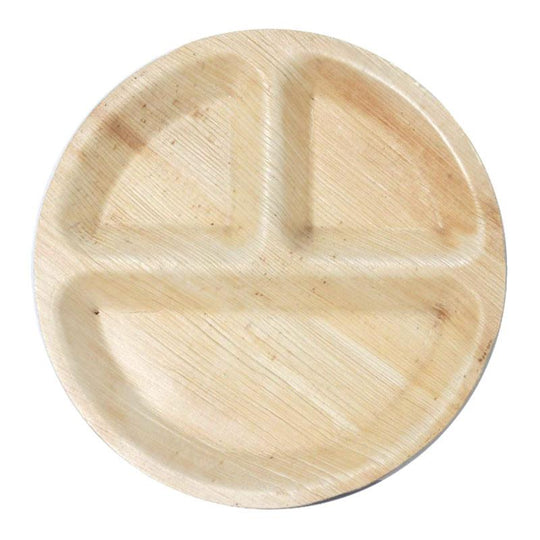 10" Round Palm Leaf 3-Partition Eco Friendly Dinner Plates