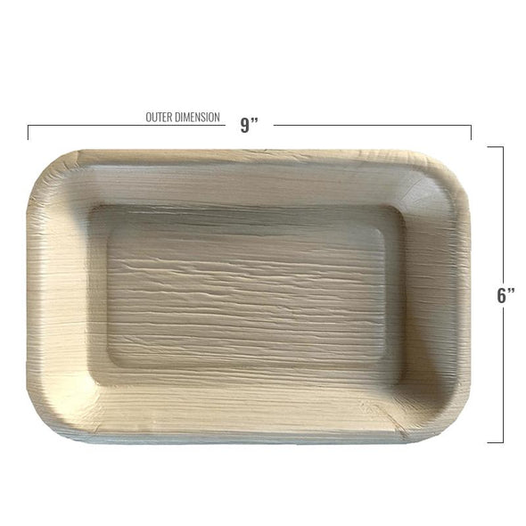 9" x 6" Rectangular Natural Palm Leaf Eco-Friendly Disposable Trays