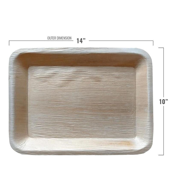 14" x 10" Rectangular Natural Palm Leaf Eco-Friendly Disposable Trays