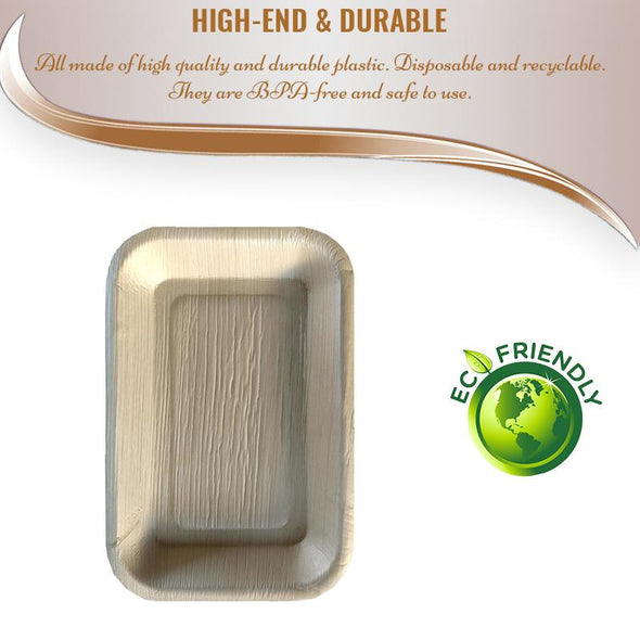 9" x 6" Rectangular Natural Palm Leaf Eco-Friendly Disposable Trays