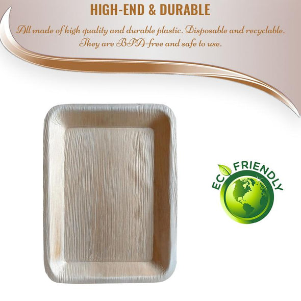 14" x 10" Rectangular Natural Palm Leaf Eco-Friendly Disposable Trays