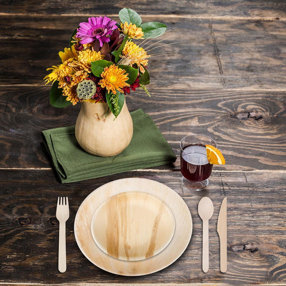 Round Palm Leaf Eco Friendly Disposable Dinnerware Value Set