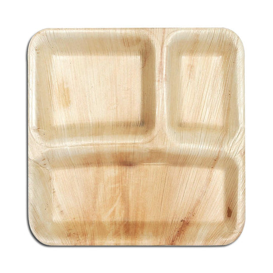 10" Square Palm Leaf 3-Partition Eco Friendly Disposable Dinner Plates