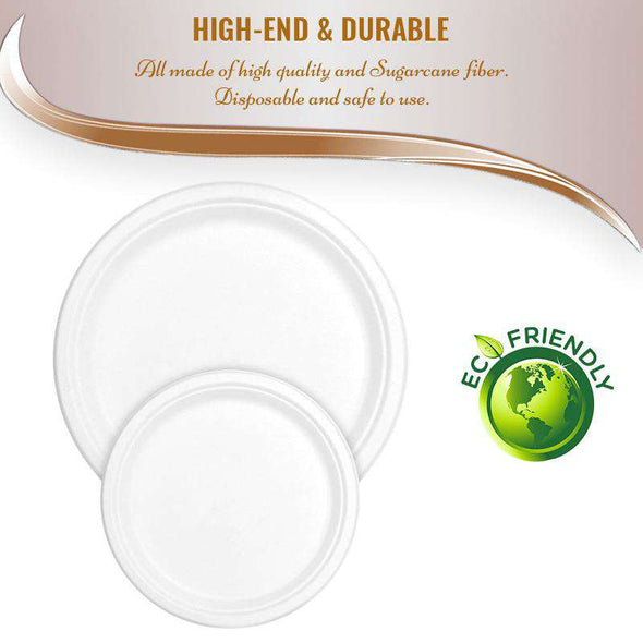 9.5" White Bagasse Eco-Friendly Sugarcane Buffet Plates