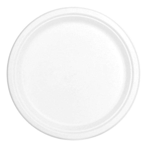 9.5" White Bagasse Eco-Friendly Sugarcane Buffet Plates