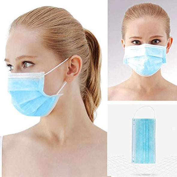 Blue Disposable Face Masks with Elastic Ear Loop